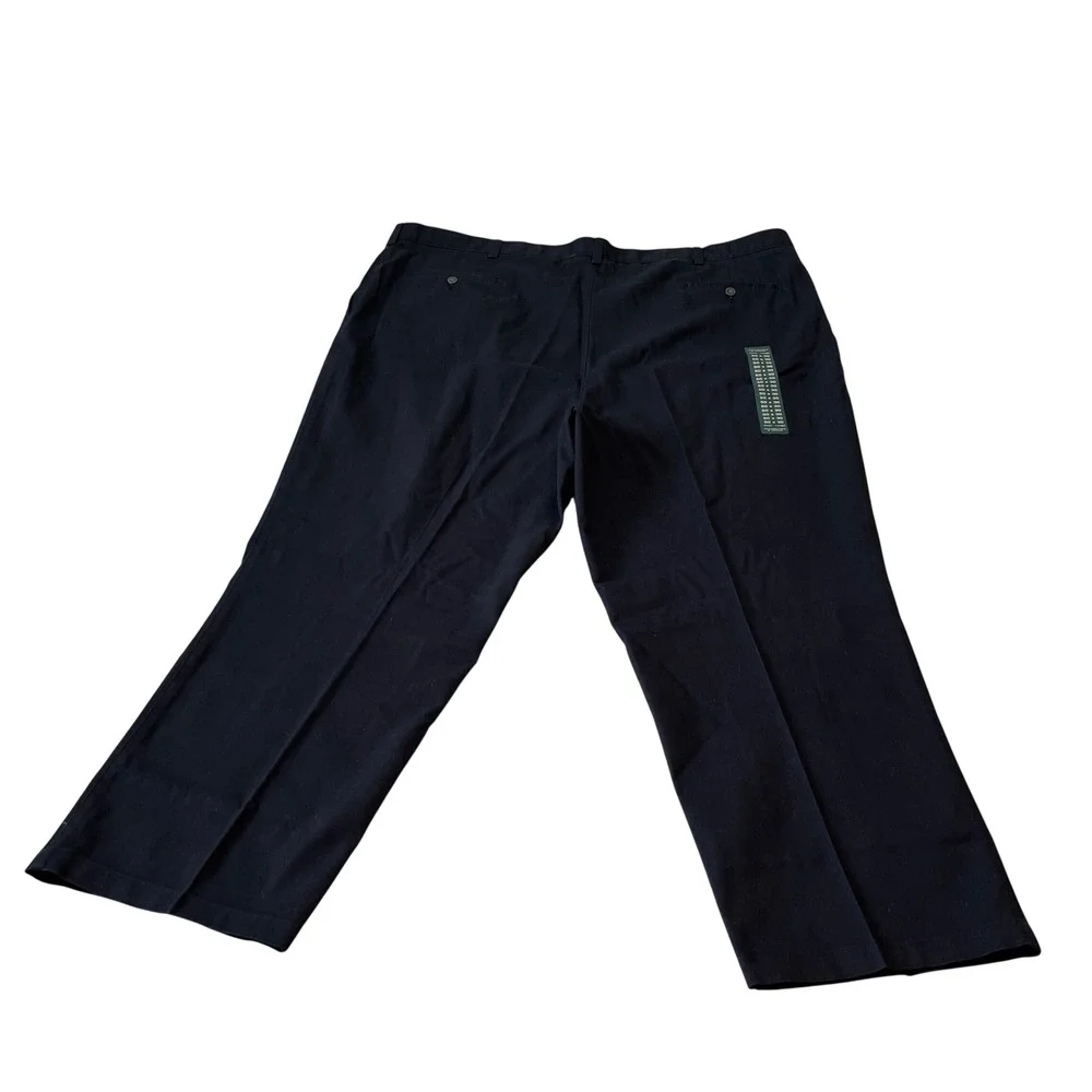 Mens Big & Tall 100% Cotton Pleated‎ Chino Pants 50x30 Black Cuffed Classic